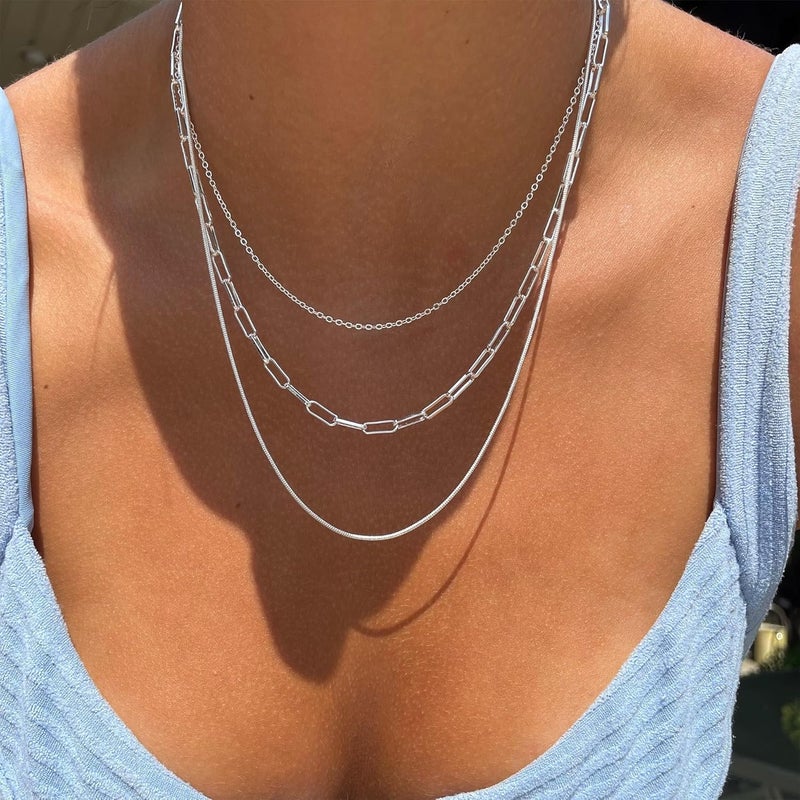 Moodear Gold Necklace for Women Dainty Chunky 14K Gold Plated/Sliver Plated Chain Necklace Cuban Link Paperclip Chain Choker Toggle Clasp Layered Necklace for Women Trendy Fashion Gift - Image 2
